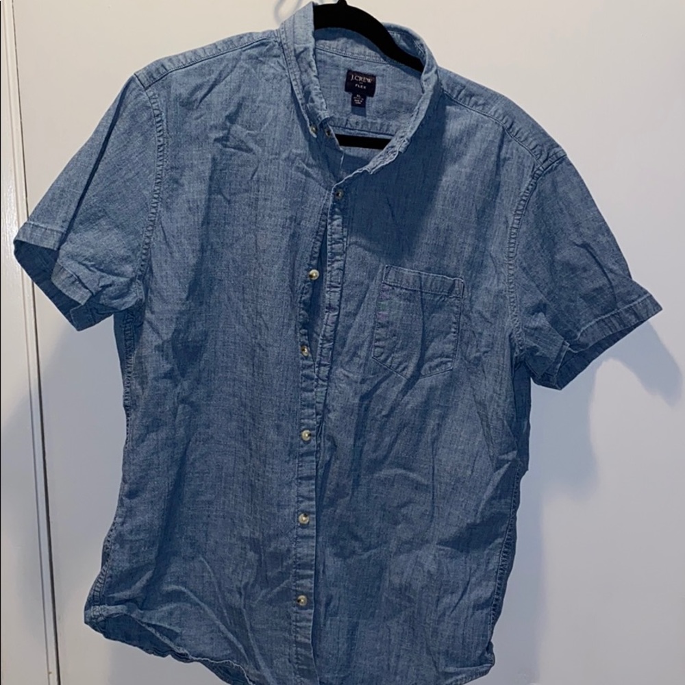 J Crew Short Sleeve Blue Button Down Shirt. XL.